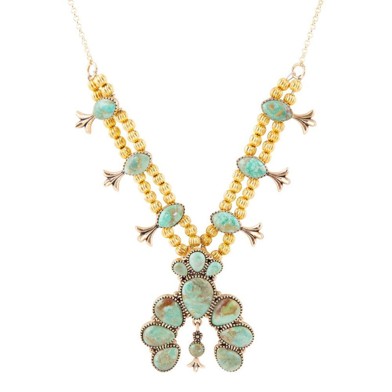 Squash Blossom Statement Blue Turquoise Golden Necklace