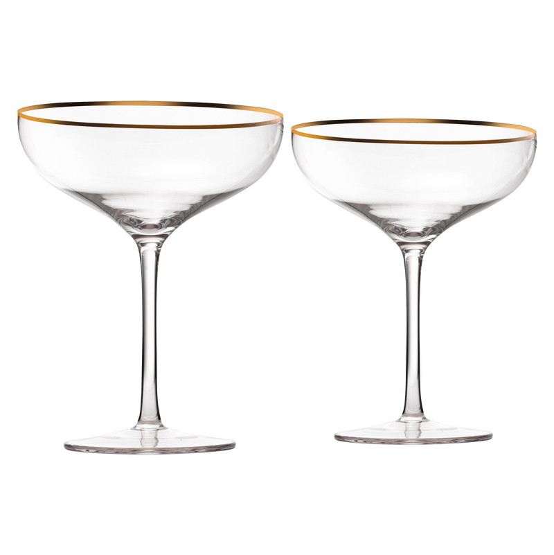 The Wine Savant Colored Crystal Gilded Rim Coupe Glass, Large 9oz Cocktail & Champagne Glasses 2-Set Vibrant Color Short Gold Vintage Tumblers, No Stem Margarita, Glassware Gift Idea (Gold Rimmed)