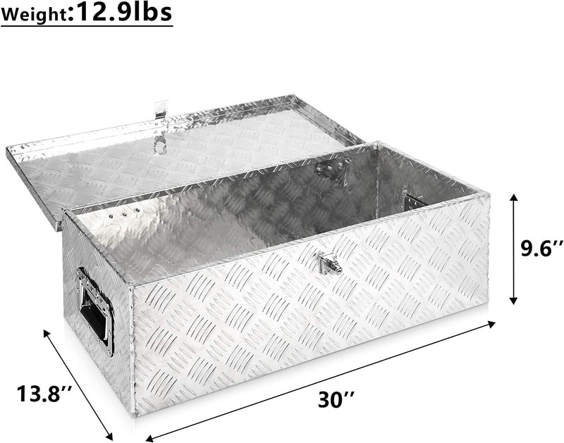 30" x 13.8" x 9.6" Aluminum Truck Tool Box Trailer RV Underbody Storage Toolbox w/ Lock & Keys