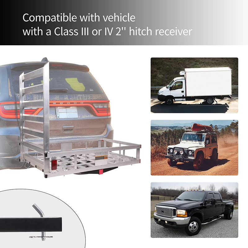 50" L x 29.7" W x 9" H Trailer Hitch Cargo Carrier Utility Basket with 41.5" Folding Wheelchair Ramp