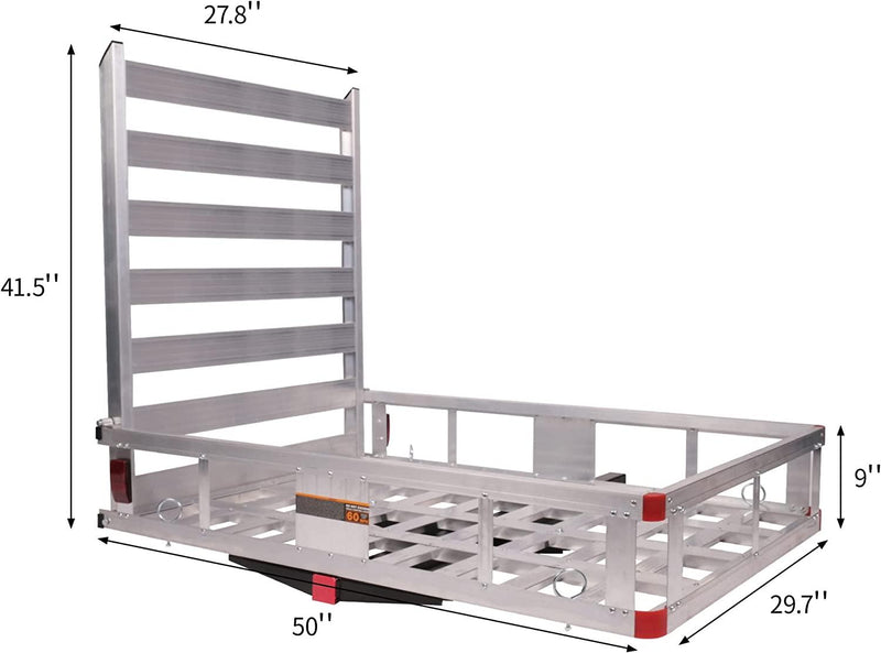 50" L x 29.7" W x 9" H Trailer Hitch Cargo Carrier Utility Basket with 41.5" Folding Wheelchair Ramp