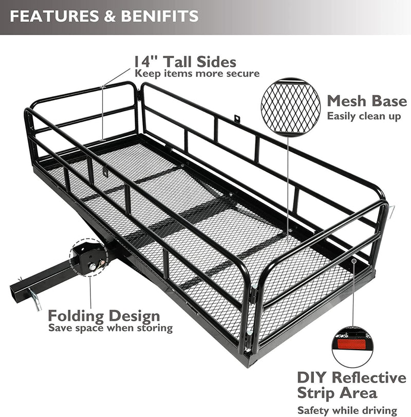 60" x 24" x 14" Heavy Duty Hitch Mount Cargo Carrier, Cargo Rack Rear Luggage Basket Fits 2" Receiver