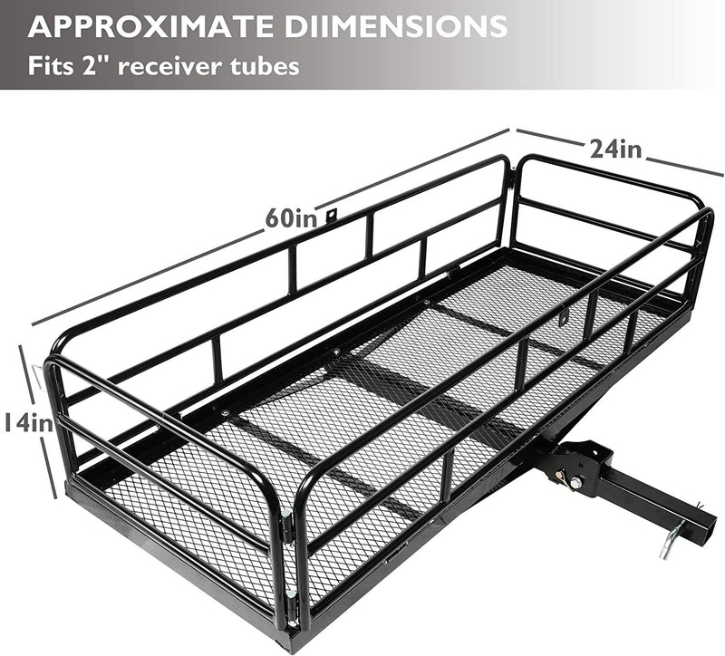 60" x 24" x 14" Heavy Duty Hitch Mount Cargo Carrier, Cargo Rack Rear Luggage Basket Fits 2" Receiver