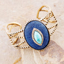 Stacked Blue Turquoise and Denim Golden Cuff Bracelet