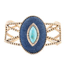 Stacked Blue Turquoise and Denim Golden Cuff Bracelet
