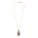 Stacked Stone Blue and Purple Turquoise Golden Pendant Chain Necklace