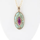 Stacked Stone Blue and Purple Turquoise Golden Pendant Chain Necklace