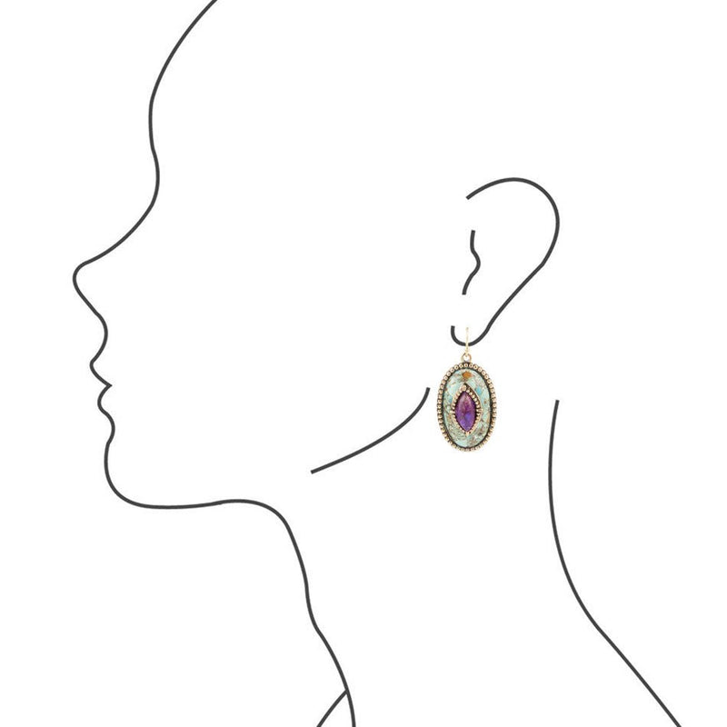 Stacked Stone Blue and Purple Turquoise Golden Drop Earrings
