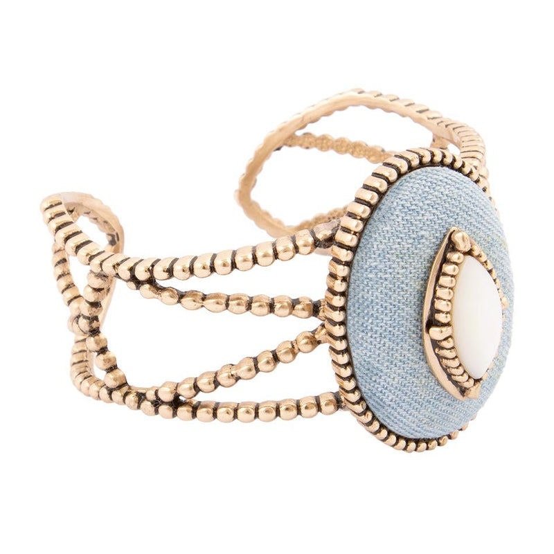 Blue Denim Dreams White Mother of Pearl Golden Cuff Bracelet