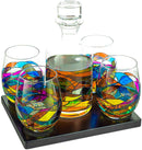 Artisanal Hand Painted Glassware Gift for Mom, Wife, Friend - Artisanal Barcelona Hand Painted Whiskey & Wine Decanter Set, Rennesance Romantic Stain-glassed Windows Glasses - Mothers Day