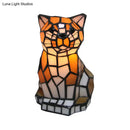 GobekUsa Tiffany Stained Glass Brown Cat Shade Accent Lamp – Colorful Bedside Table Lamp with 1 Light