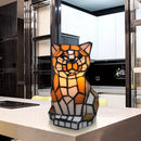 GobekUsa Tiffany Stained Glass Brown Cat Shade Accent Lamp – Colorful Bedside Table Lamp with 1 Light