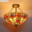 GobekUsa Baroque Style Stained Glass Ceiling Light, Semi Flush Mount Fixture for Bedroom