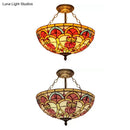 GobekUsa Baroque Style Stained Glass Ceiling Light, Semi Flush Mount Fixture for Bedroom