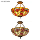GobekUsa Baroque Style Stained Glass Ceiling Light, Semi Flush Mount Fixture for Bedroom