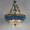 GobekUsa Adjustable Stained Glass Ceiling Pendant - Mediterranean Bowl Drop Light with Metal Chain - White/Clear