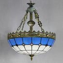 GobekUsa Adjustable Stained Glass Ceiling Pendant - Mediterranean Bowl Drop Light with Metal Chain - White/Clear
