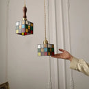GobekUsa Cube LED Pendant Lamp Walnut Wood Glass Hanging Lights for Restaurant and Bedroom