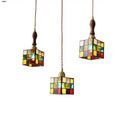 GobekUsa Cube LED Pendant Lamp Walnut Wood Glass Hanging Lights for Restaurant and Bedroom