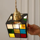 GobekUsa Cube LED Pendant Lamp Walnut Wood Glass Hanging Lights for Restaurant and Bedroom