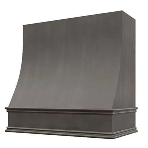 Stained Gray Wood Range Hood With Sloped Front and Decorative Trim - 30", 36", 42", 48", 54" and 60" Widths Available