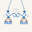 GobekUsa Stainless Glass Island Lighting Dome Shade Tiffany Style Hanging Lamp - Black/Blue/White - Ideal for Balcony