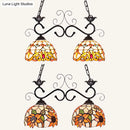 GobekUsa Stainless Glass Pendant Light - Tiffany Style - 2 Lights - Black Finish - Island Lighting Fixture - Sunflower/Baroque Pattern
