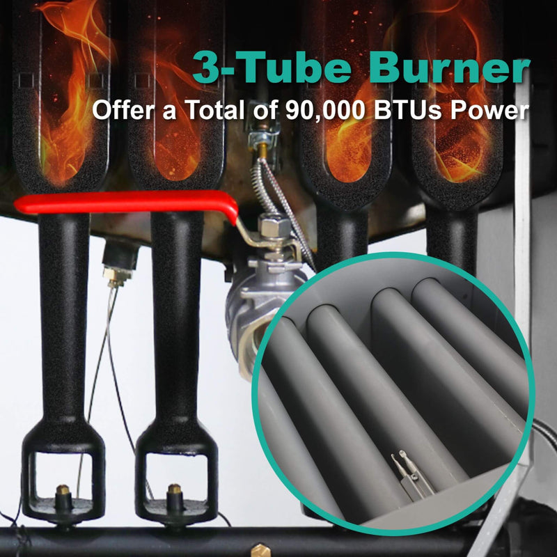 Stainless Steel Commercial 90K BTU 3-Burner Gas Liquid Propane Deep Fryer (SAK89517)