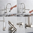GobekUsa Dual Spouts Kitchen Faucet with Handheld Shower - Wall Mounted Dual Spouts
