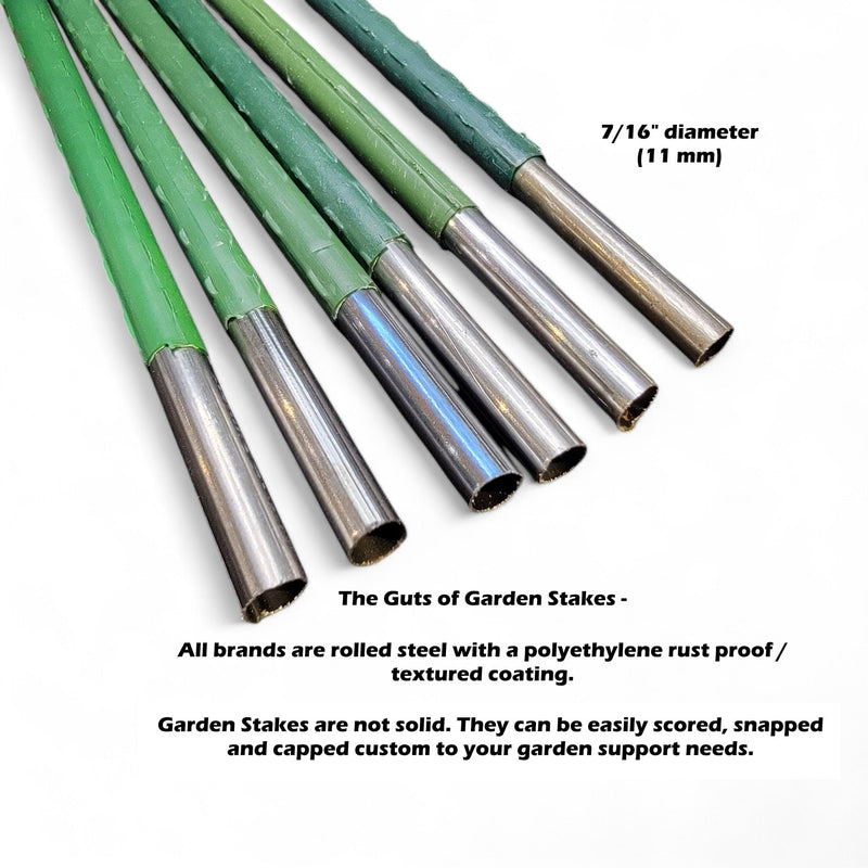 Sturdy Coated Steel Garden Stakes (available in lengths of: 2.5', 3', 4', 5', and 6') All plant sticks are 7/16" diameter.