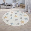 Stars Kids Rug Modern Low-Pile Play Mat Pastel Colored Stars in Cream