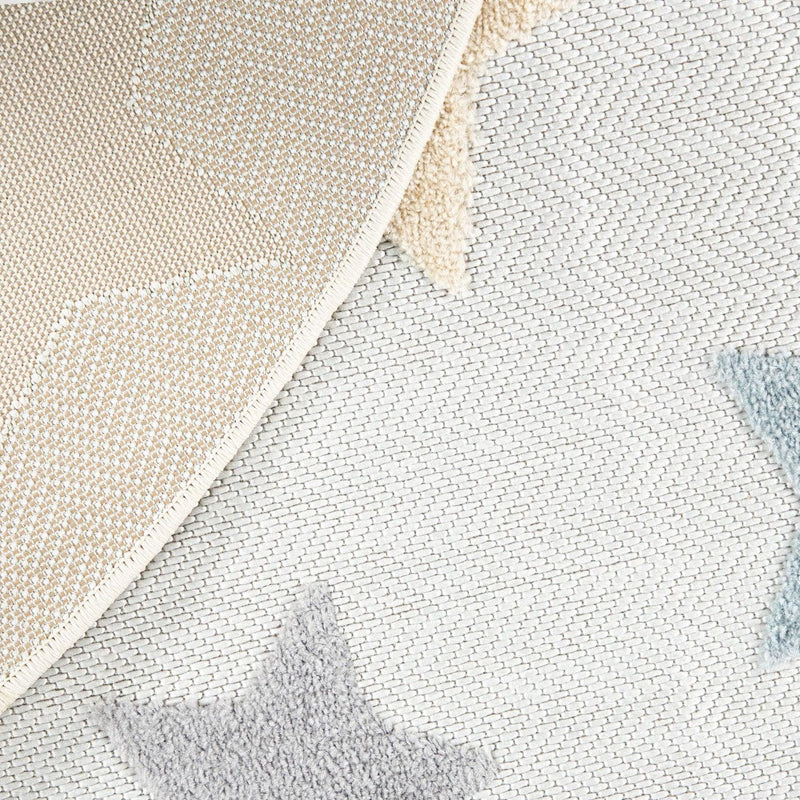 Stars Kids Rug Modern Low-Pile Play Mat Pastel Colored Stars in Cream