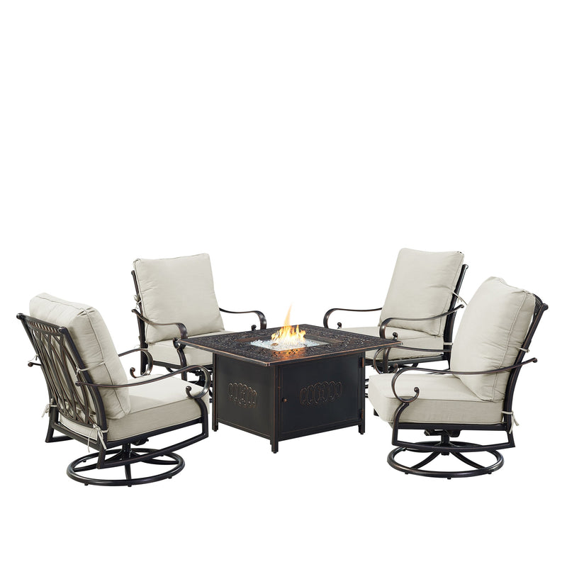 Black Aluminum Fire Table Set with Four Club Chairs