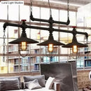 GobekUsa Steampunk Black Iron Hanging Light Fixture with Cage and Chain Deco