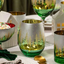 Green Pine Tree Stemless Wine Glasses by Jersey Art Glass