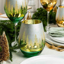 Green Pine Tree Stemless Wine Glasses by Jersey Art Glass