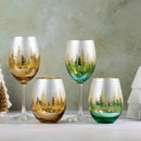 Green Pine Tree Stemless Wine Glasses by Jersey Art Glass