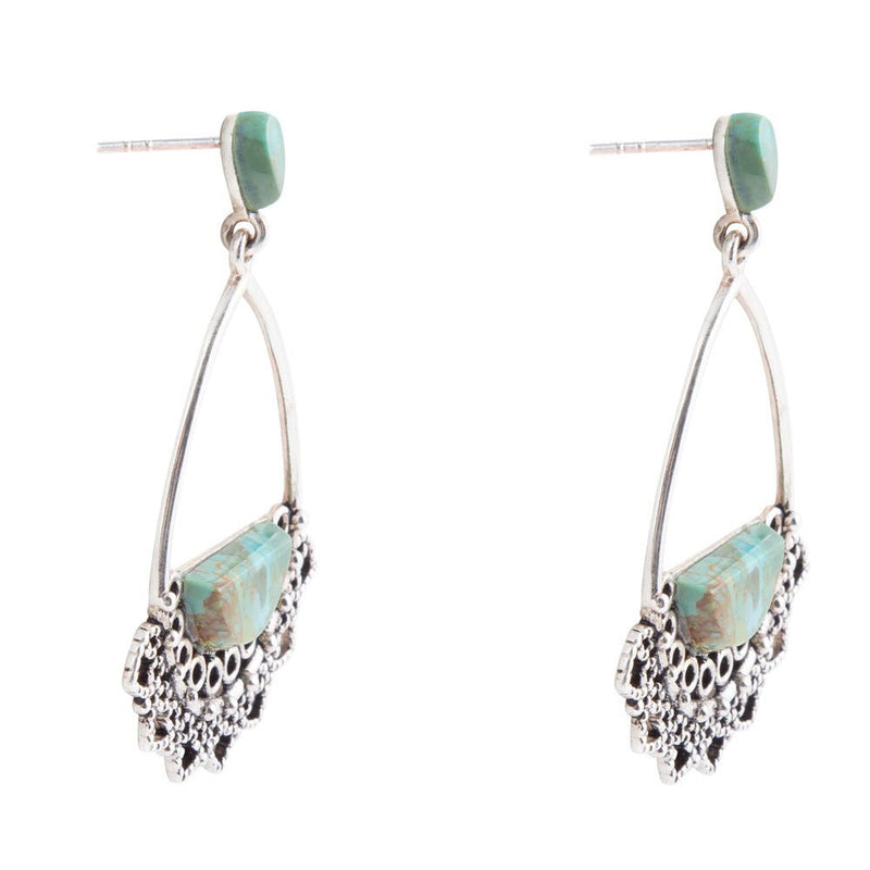 Sterling Silver Lace and Turquoise Earrings