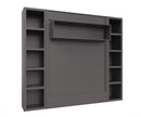 Easy-Lift Queen Murphy Wall Bed in Dark Grey with Two Bookshelves
