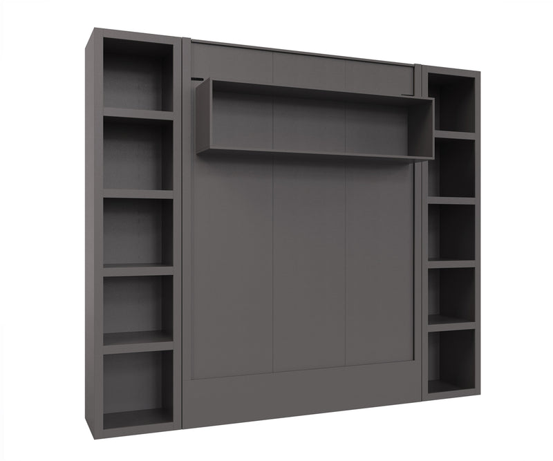 Easy-Lift Full Murphy Wall Bed in Dark Grey with Two Bookshelves