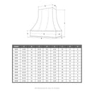 Grey Range Hood With Curved Front, Brass Strapping and Buttons - 30", 36", 42", 48", 54" and 60" Widths Available