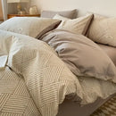 GobekUsa Grid Printed Cotton Fitted Sheet Set - Double-Sided Mix Color Quilt Cover