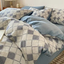 GobekUsa Grid Printed Cotton Fitted Sheet Set - Double-Sided Mix Color Quilt Cover
