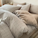 GobekUsa Grid Printed Cotton Fitted Sheet Set - Double-Sided Mix Color Quilt Cover