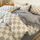 GobekUsa Grid Printed Cotton Fitted Sheet Set - Double-Sided Mix Color Quilt Cover