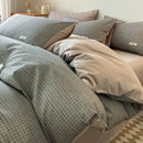 GobekUsa Grid Printed Cotton Fitted Sheet Set - Double-Sided Mix Color Quilt Cover
