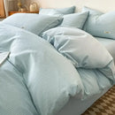 GobekUsa Grid Printed Cotton Fitted Sheet Set - Double-Sided Mix Color Quilt Cover