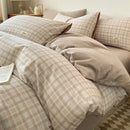 GobekUsa Grid Printed Cotton Fitted Sheet Set - Double-Sided Mix Color Quilt Cover