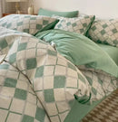 GobekUsa Grid Printed Cotton Fitted Sheet Set - Double-Sided Mix Color Quilt Cover