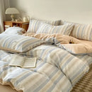 GobekUsa Grid Printed Cotton Fitted Sheet Set - Double-Sided Mix Color Quilt Cover